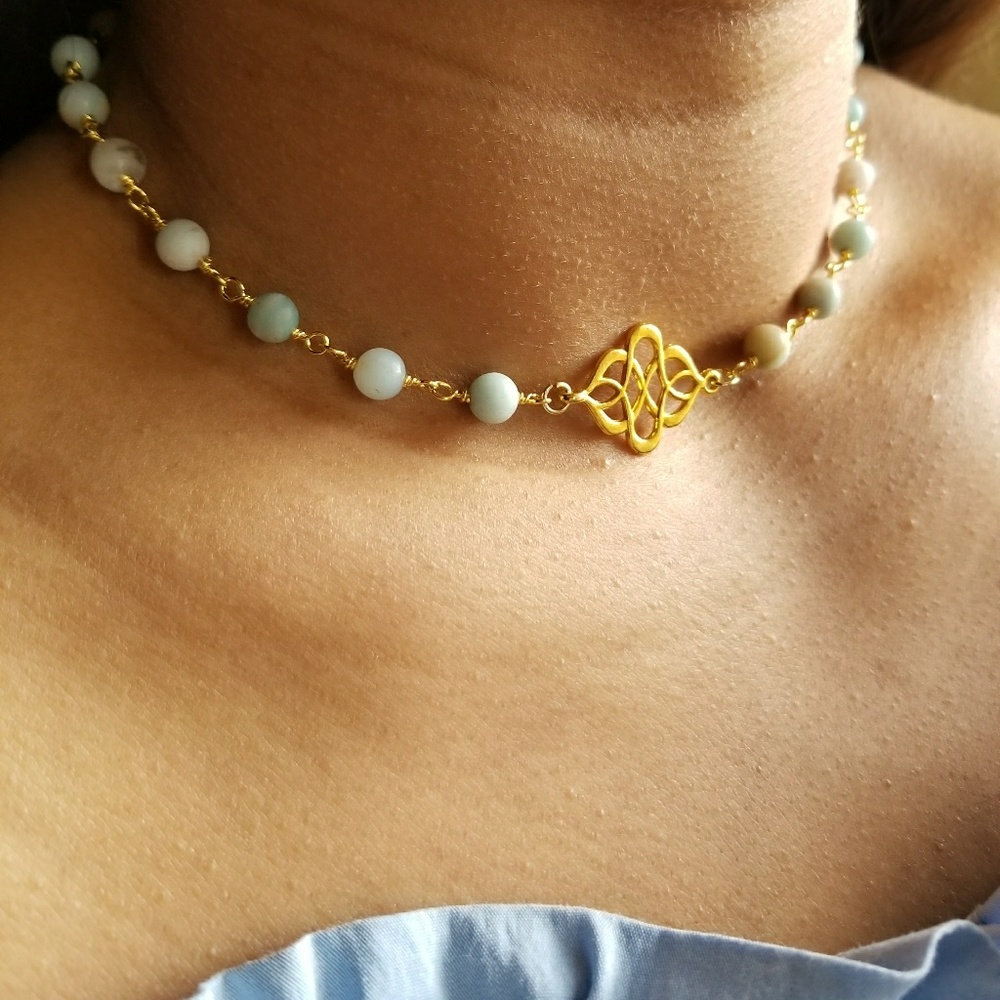 Amazonite monogram choker necklace